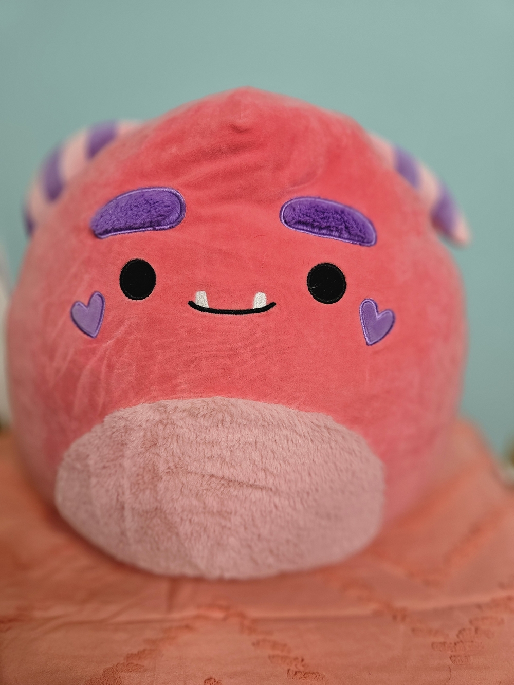 Squishmallows Pink Plush Monster with Purple Accents